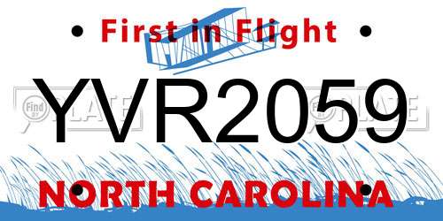 YVR2059 North Carolina License Plate