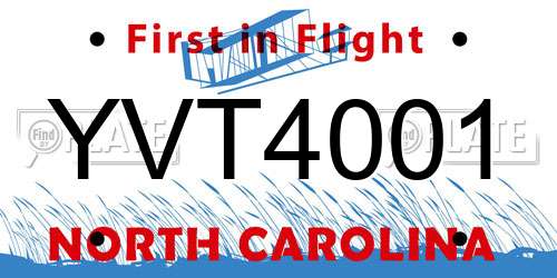 YVT4001 North Carolina License Plate