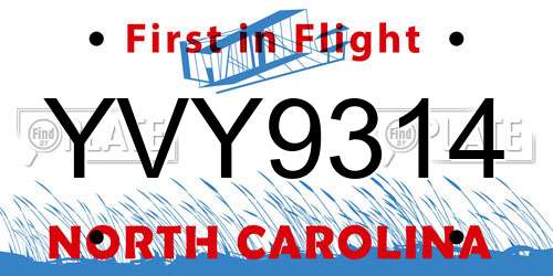 YVY9314 North Carolina License Plate