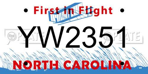 YW2351 North Carolina License Plate