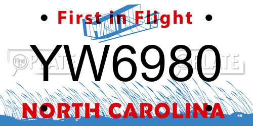 YW6980 North Carolina License Plate