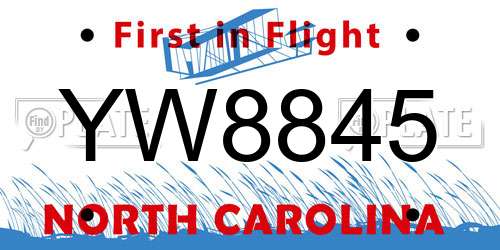 YW8845 North Carolina License Plate
