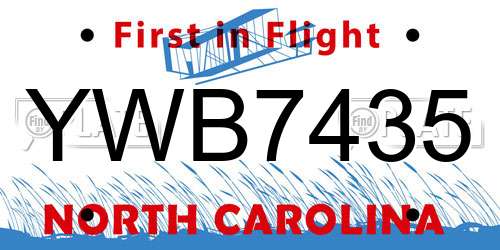 YWB7435 North Carolina License Plate