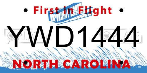 YWD1444 North Carolina License Plate