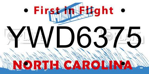 YWD6375 North Carolina License Plate