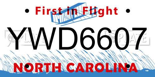 YWD6607 North Carolina License Plate