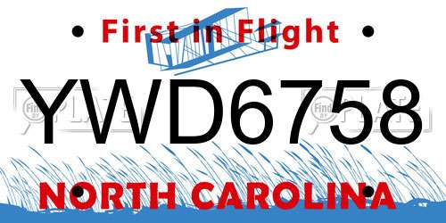 YWD6758 North Carolina License Plate
