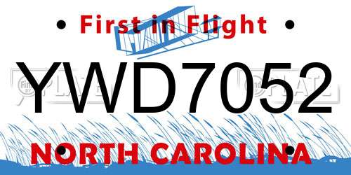 YWD7052 North Carolina License Plate