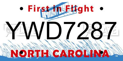 YWD7287 North Carolina License Plate