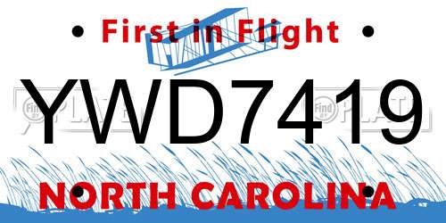 YWD7419 North Carolina License Plate