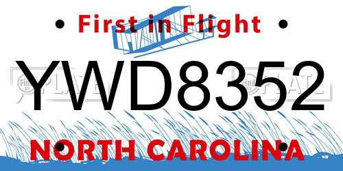 YWD8352 North Carolina License Plate