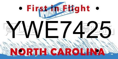 YWE7425 North Carolina License Plate