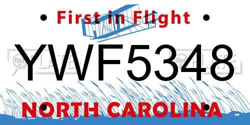 YWF5348 North Carolina License Plate