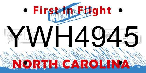 YWH4945 North Carolina License Plate