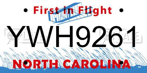 YWH9261 North Carolina License Plate