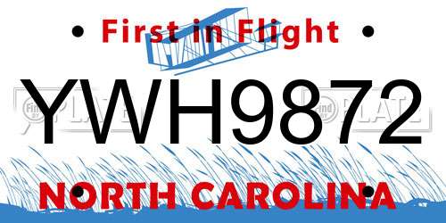 YWH9872 North Carolina License Plate