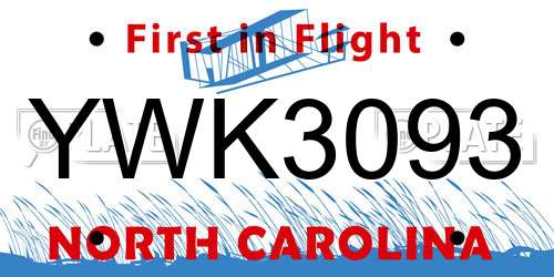 YWK3093 North Carolina License Plate