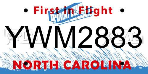 YWM2883 North Carolina License Plate