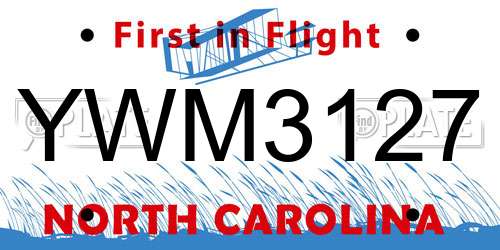 YWM3127 North Carolina License Plate