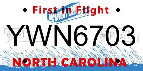 YWN6703 North Carolina License Plate