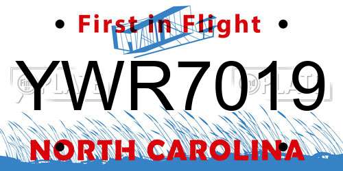 YWR7019 North Carolina License Plate