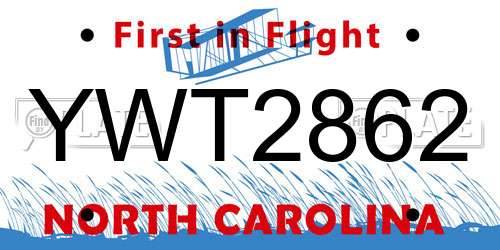 YWT2862 North Carolina License Plate