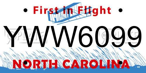 YWW6099 North Carolina License Plate