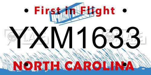 YXM1633 North Carolina License Plate