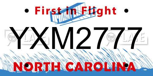 YXM2777 North Carolina License Plate