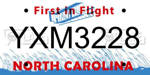 YXM3228 North Carolina License Plate