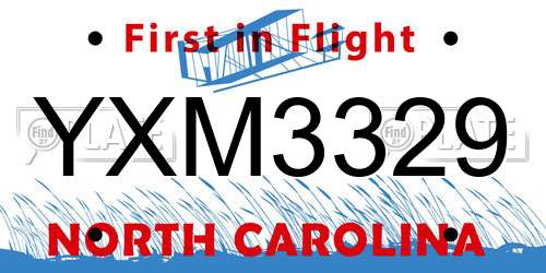YXM3329 North Carolina License Plate