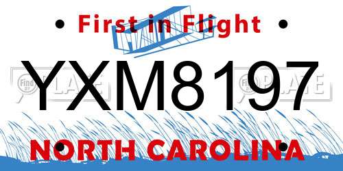 YXM8197 North Carolina License Plate