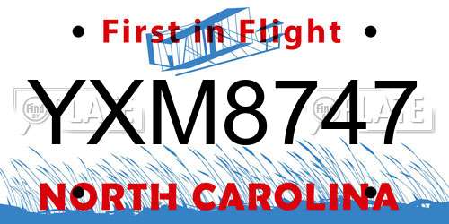 YXM8747 North Carolina License Plate