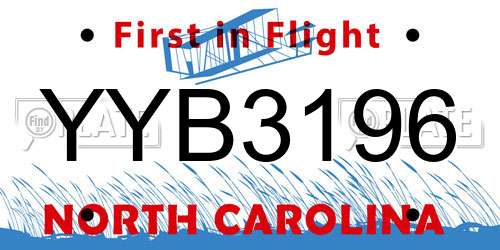 YYB3196 North Carolina License Plate