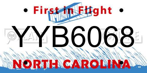 YYB6068 North Carolina License Plate