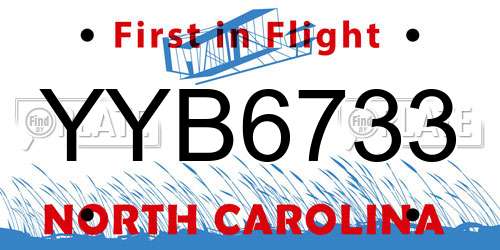 YYB6733 North Carolina License Plate