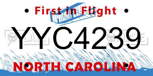 YYC4239 North Carolina License Plate