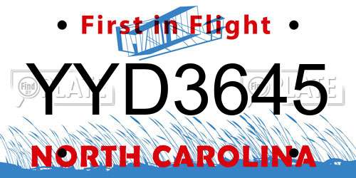YYD3645 North Carolina License Plate