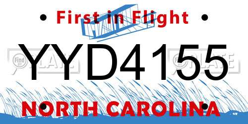 YYD4155 North Carolina License Plate