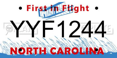 YYF1244 North Carolina License Plate