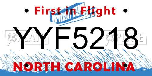 YYF5218 North Carolina License Plate