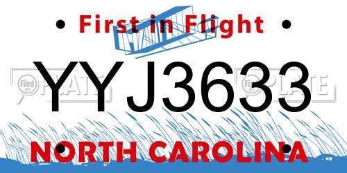 YYJ3633 North Carolina License Plate