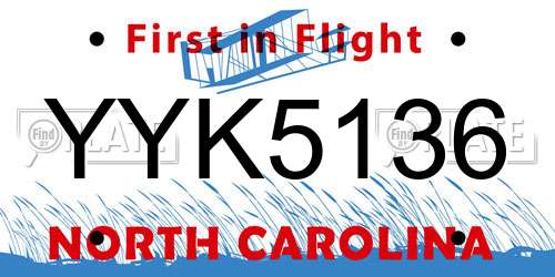 YYK5136 North Carolina License Plate