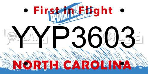 YYP3603 North Carolina License Plate