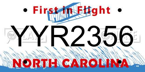 YYR2356 North Carolina License Plate
