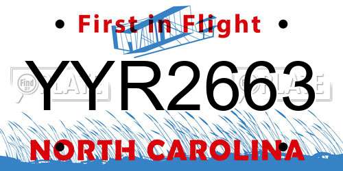 YYR2663 North Carolina License Plate