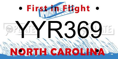 YYR369 North Carolina License Plate