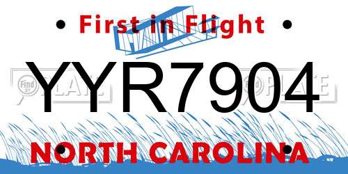 YYR7904 North Carolina License Plate