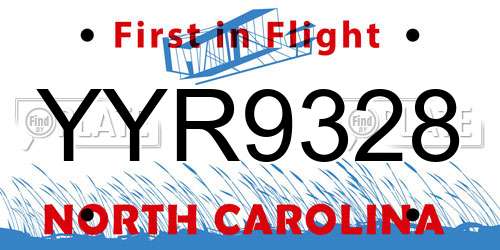 YYR9328 North Carolina License Plate
