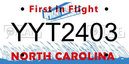 YYT2403 North Carolina License Plate
